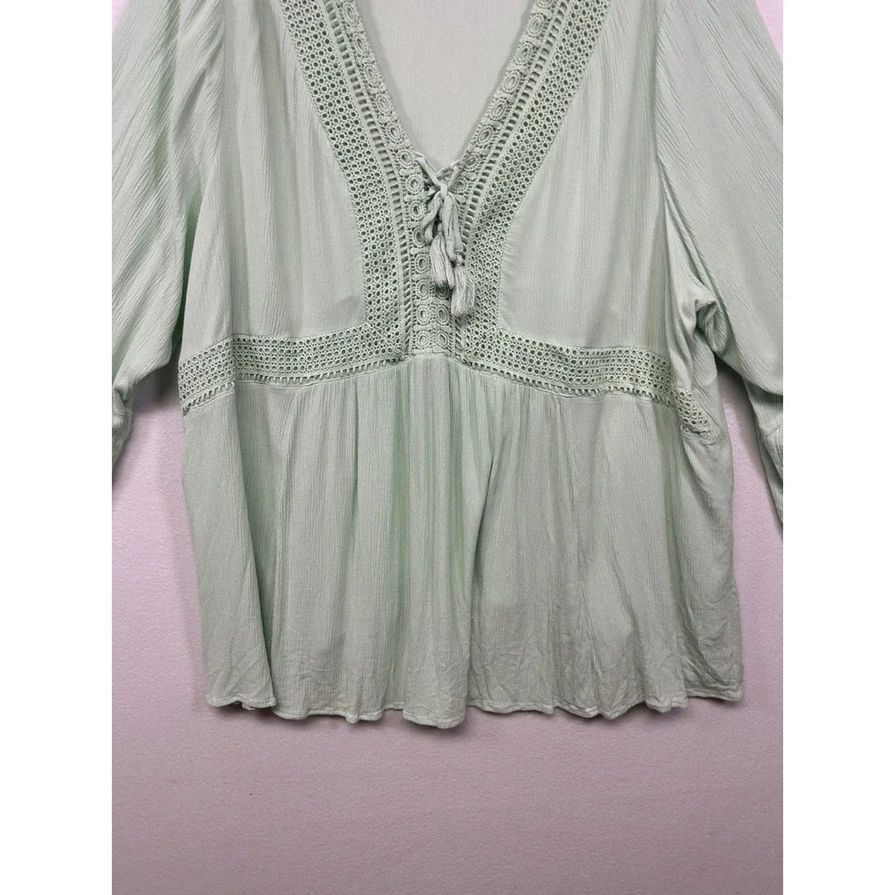 Boho Cottagecore Torrid Womens 5X Mint Green Crochet Lace Peplum Babydoll Top - Picture 8 of 9